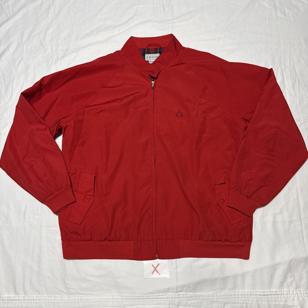 IZOD Swing Top Harrington Red Lining CHECKED One Point Jacket Size XL